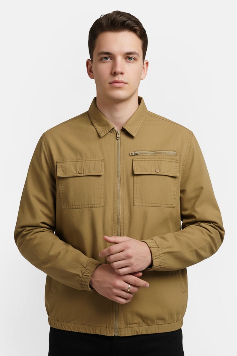 Threadbare Men Plain Jacket Shirt, Olive - Image 1